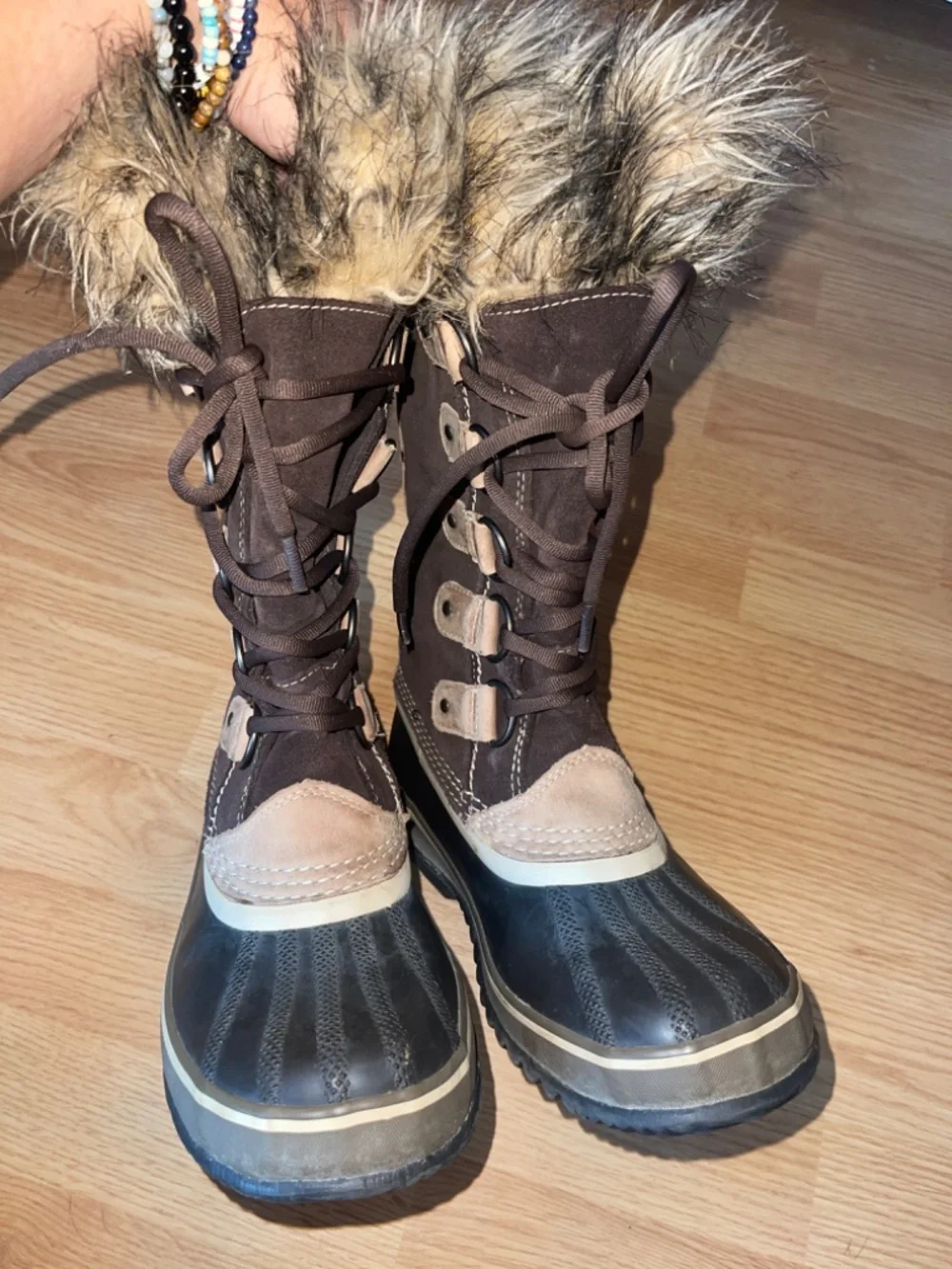 SOREL Joan Of Arctic 1540 Tall Faux Fur Waterproof Lace Up Snow‎ Winter Boots 7